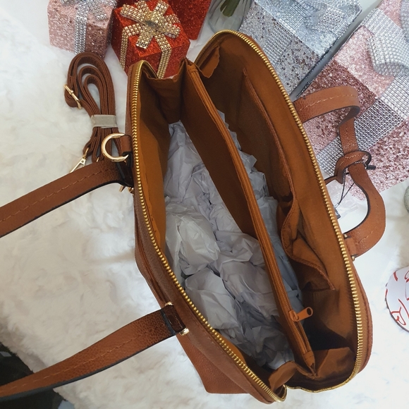 BESTINI Brown Handbag Shoulder Crossbody 2 Way Bag Faux Snake Animal Print NWT - Picture 14 of 16